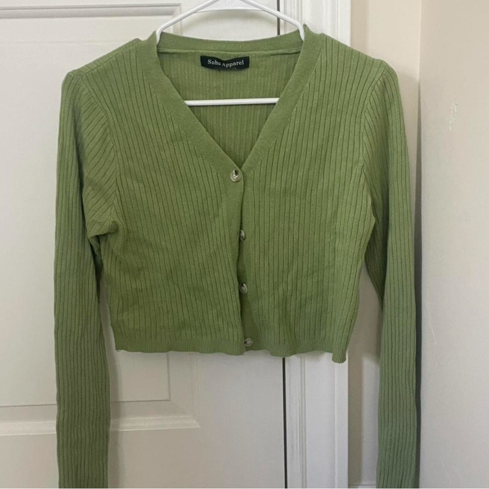 Soho Apparel Green Ribbed Cardigan